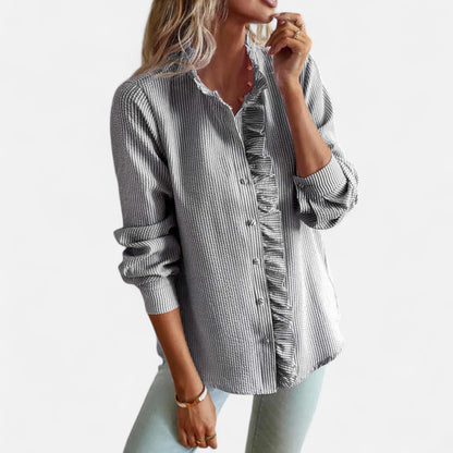 Velour Mode | Blouse Élégante à Rayures – Manches Longues et Raffinement Structuré