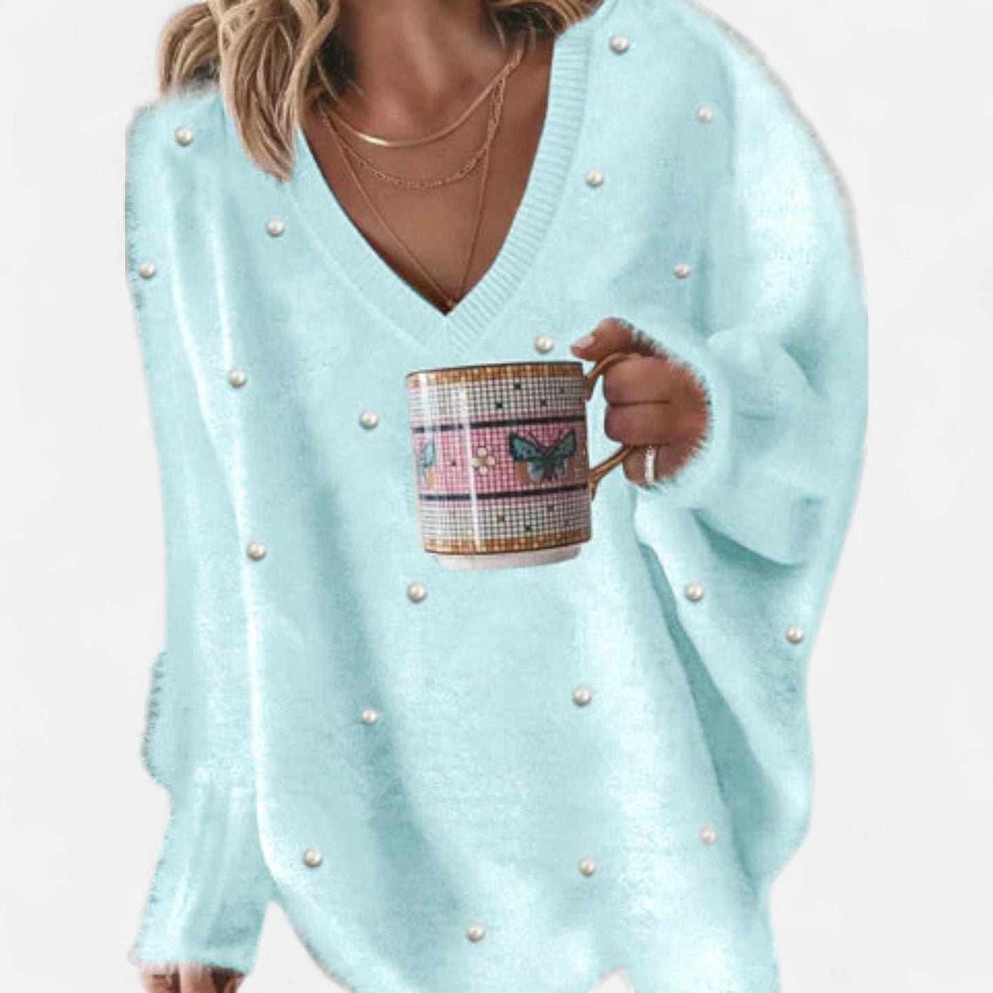 Velour Mode | Pull Doux Femme Orné de Perles Décoratives