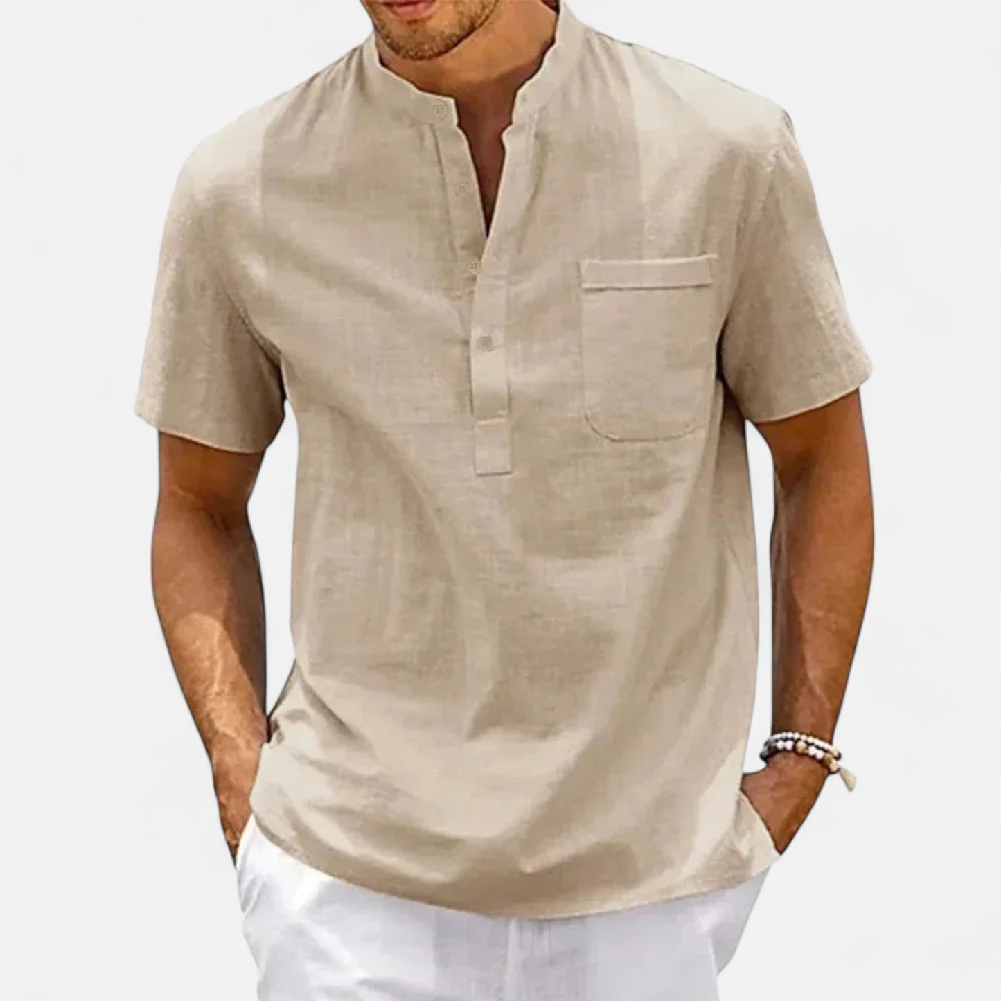 Velour Mode | Chemise Homme Lin et Coton Col Henley – Élégance Décontractée, Esprit Naturel