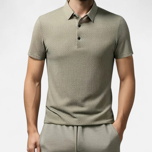 Velour Mode | Polo Femme Manches Courtes à Motif Floral Osseux – Élégance Sportive Monochrome