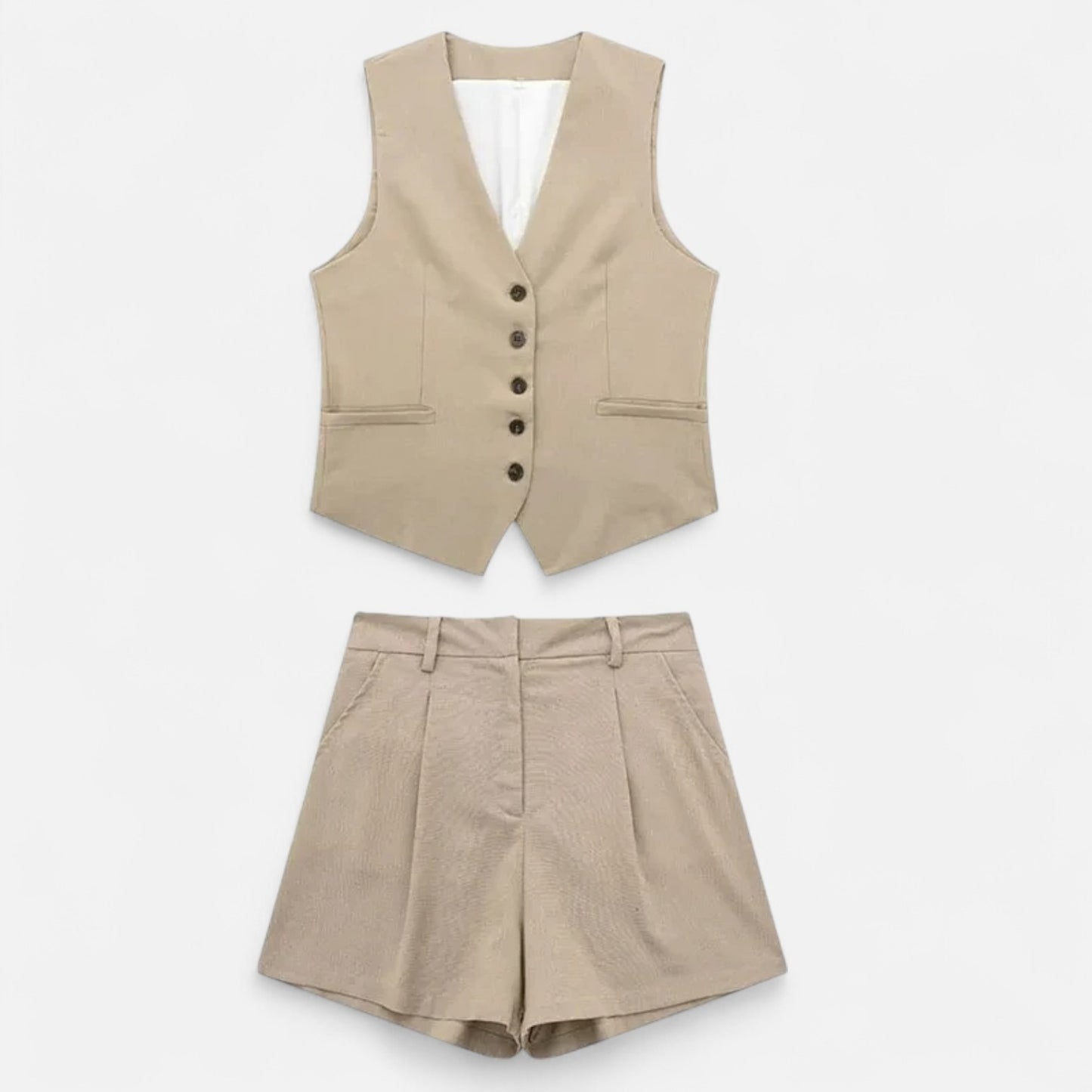 Velour Mode | Ensemble Femme Gilet + Short Taille Haute – Silhouette Affinée, Style Coordonné