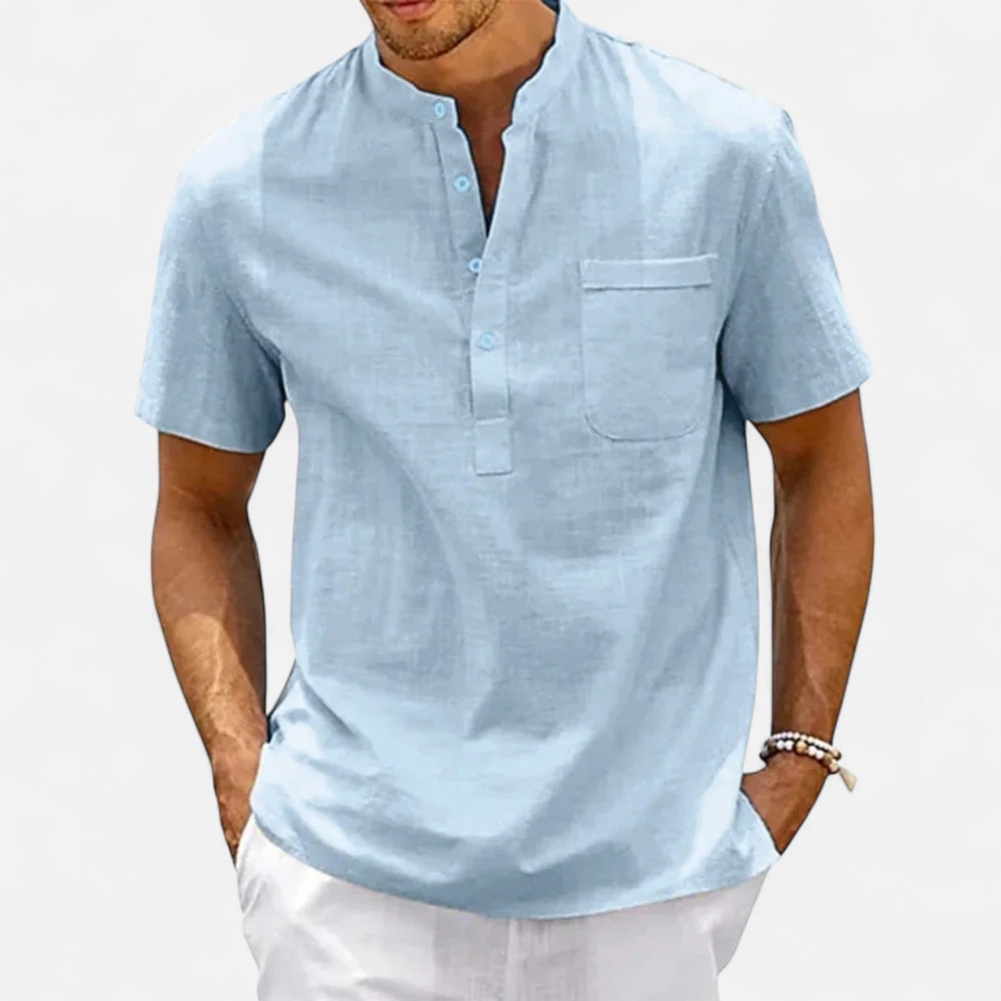 Velour Mode | Chemise Homme Lin et Coton Col Henley – Élégance Décontractée, Esprit Naturel