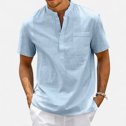 Velour Mode | Chemise Homme Lin et Coton Col Henley – Élégance Décontractée, Esprit Naturel