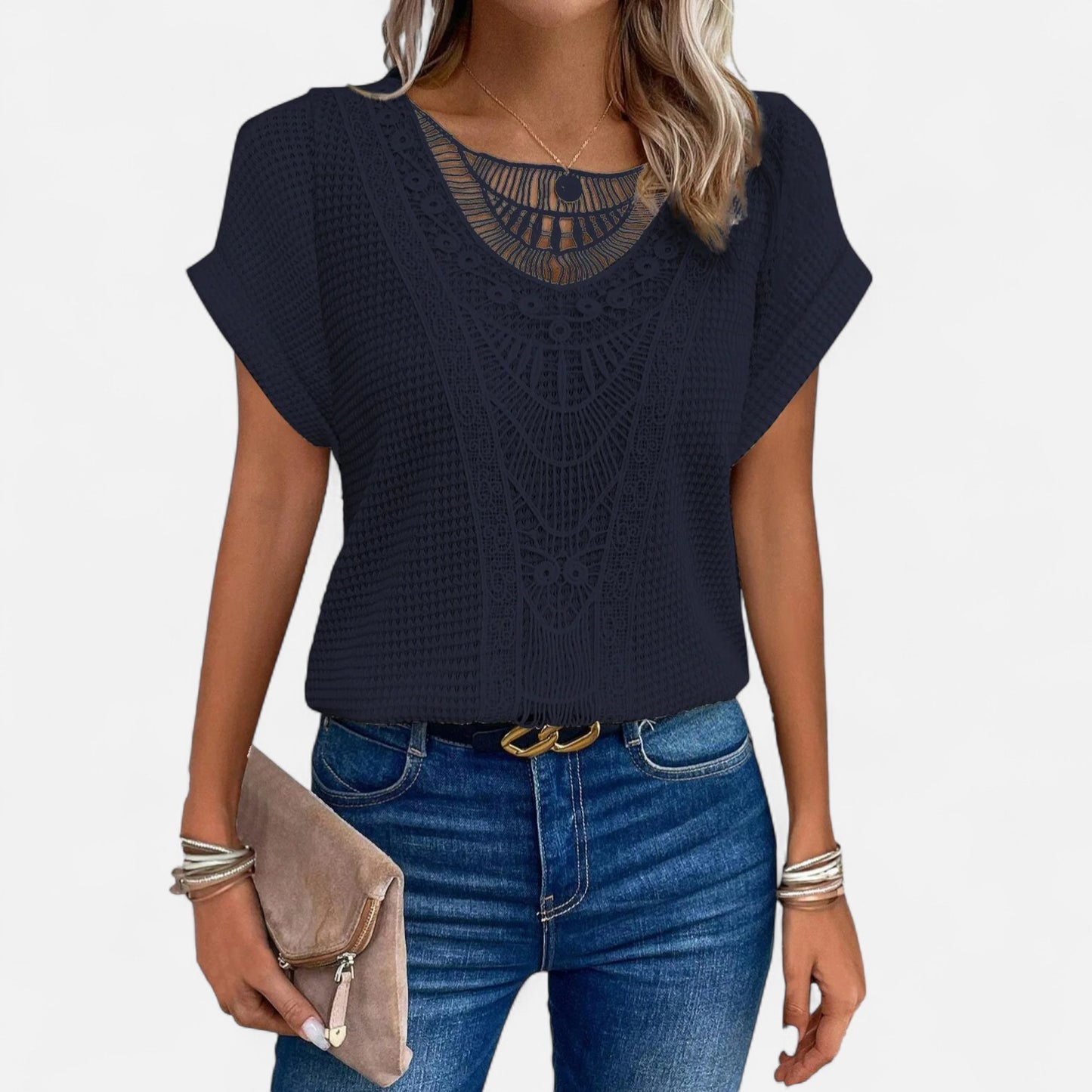 Velour Mode | Blouse T-Shirt Femme en Dentelle – Élégance Délicate, Style Raffiné