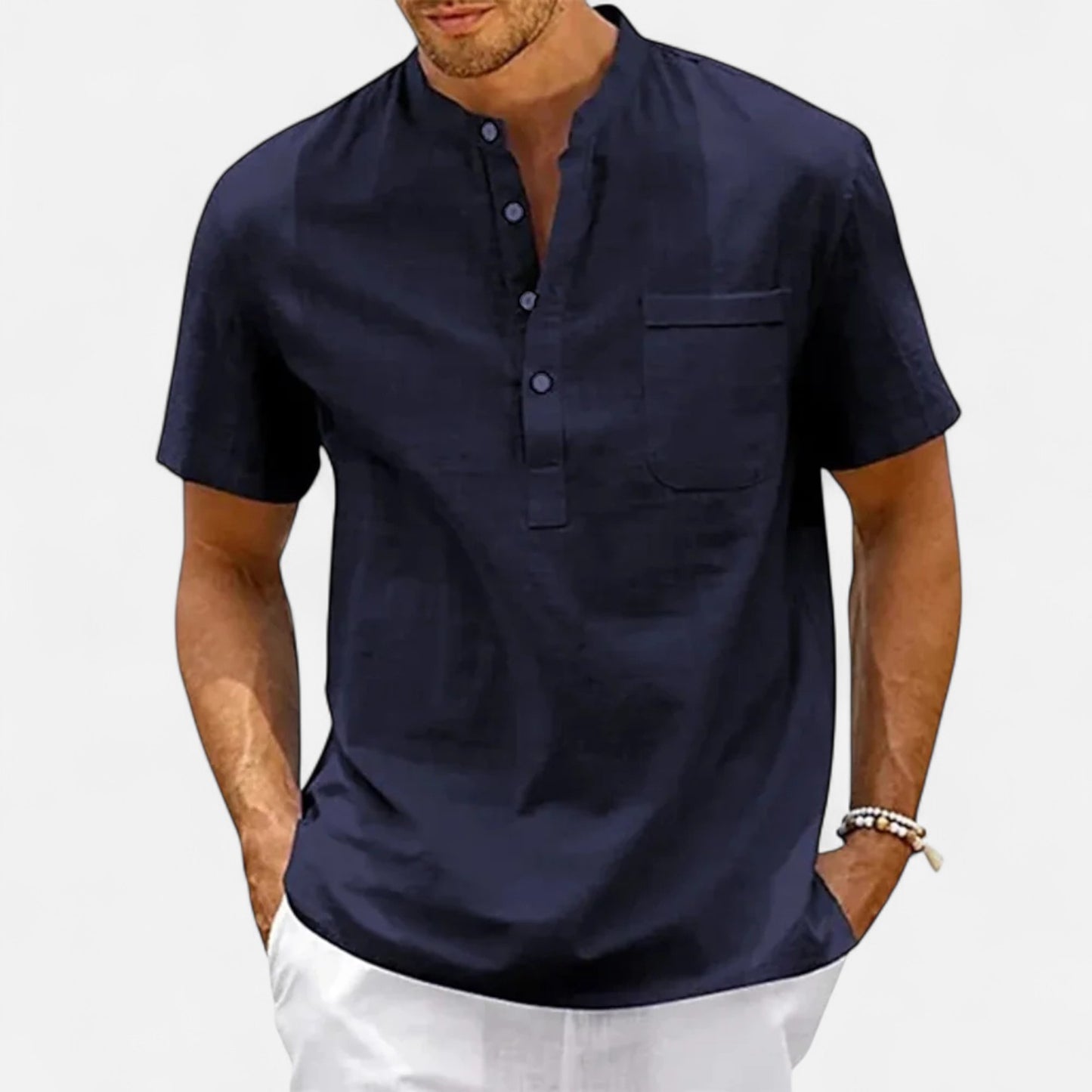 Velour Mode | Chemise Homme Lin et Coton Col Henley – Élégance Décontractée, Esprit Naturel