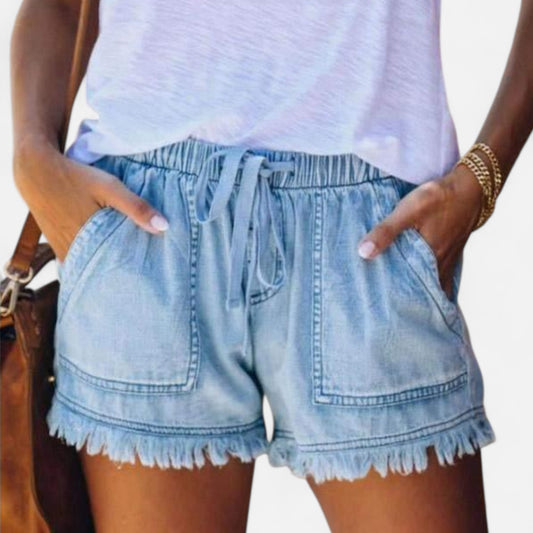 Velour Mode | Short en Jean Uni à Cordon – Esprit Décontracté, Confort Maîtrisé