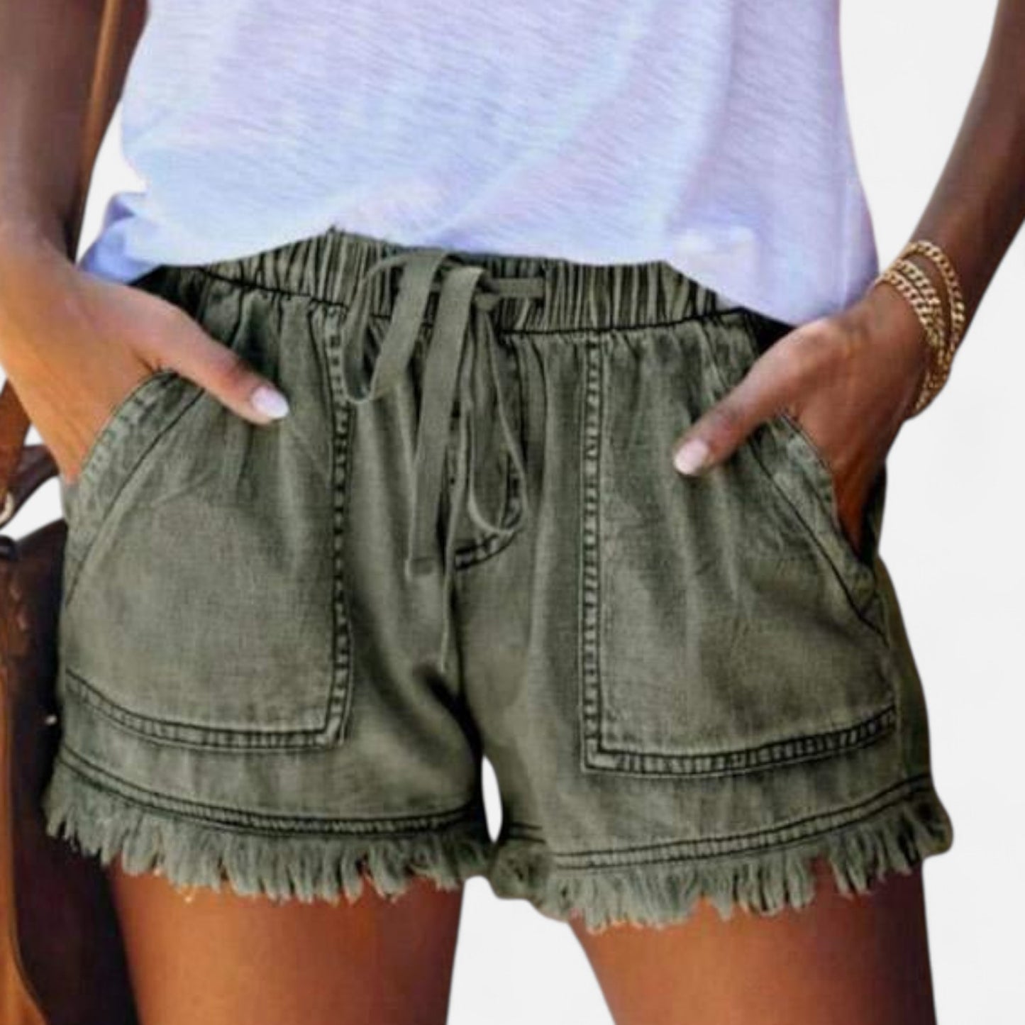 Velour Mode | Short en Jean Uni à Cordon – Esprit Décontracté, Confort Maîtrisé