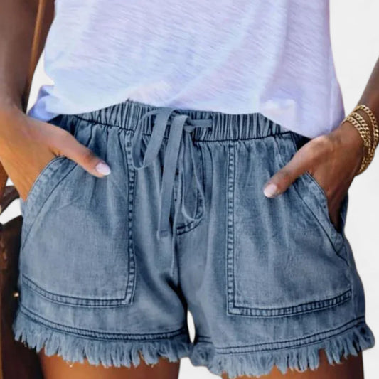Velour Mode | Short en Jean Uni à Cordon – Esprit Décontracté, Confort Maîtrisé
