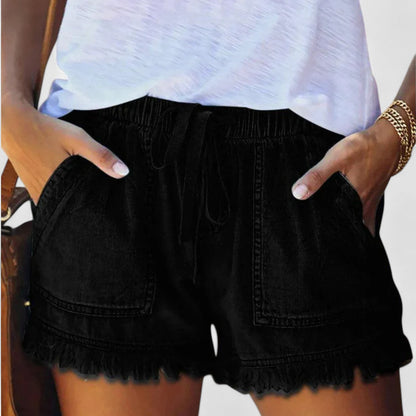 Velour Mode | Short en Jean Uni à Cordon – Esprit Décontracté, Confort Maîtrisé