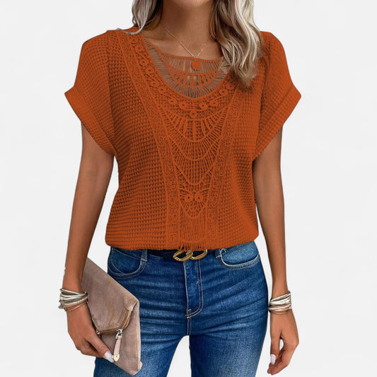 Velour Mode | Blouse T-Shirt Femme en Dentelle – Élégance Délicate, Style Raffiné