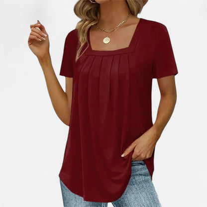 Velour Mode | T-shirt Femme Élégant à Col Carré – Plissé Délicat, Allure Structurée