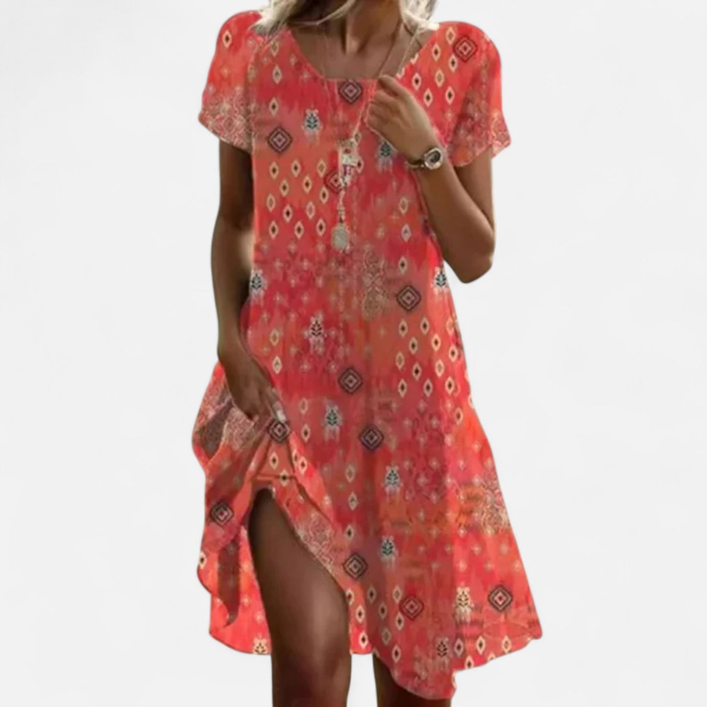 Velour Mode | Robe Midi Femme Style Ethnique – Col Rond, Esprit Artistique et Nomade