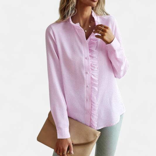 Velour Mode | Blouse Élégante à Rayures – Manches Longues et Raffinement Structuré