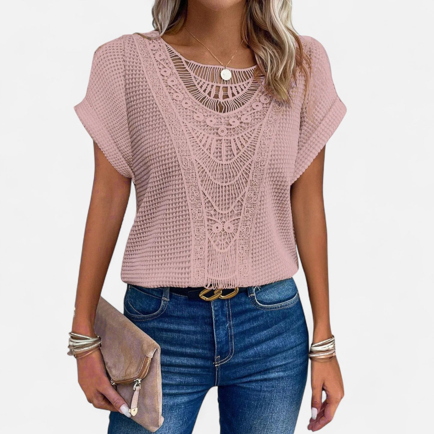 Velour Mode | Blouse T-Shirt Femme en Dentelle – Élégance Délicate, Style Raffiné