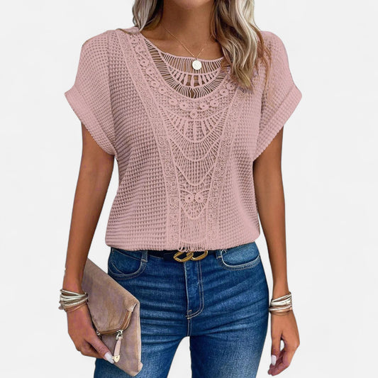Velour Mode | Blouse T-Shirt Femme en Dentelle – Élégance Délicate, Style Raffiné