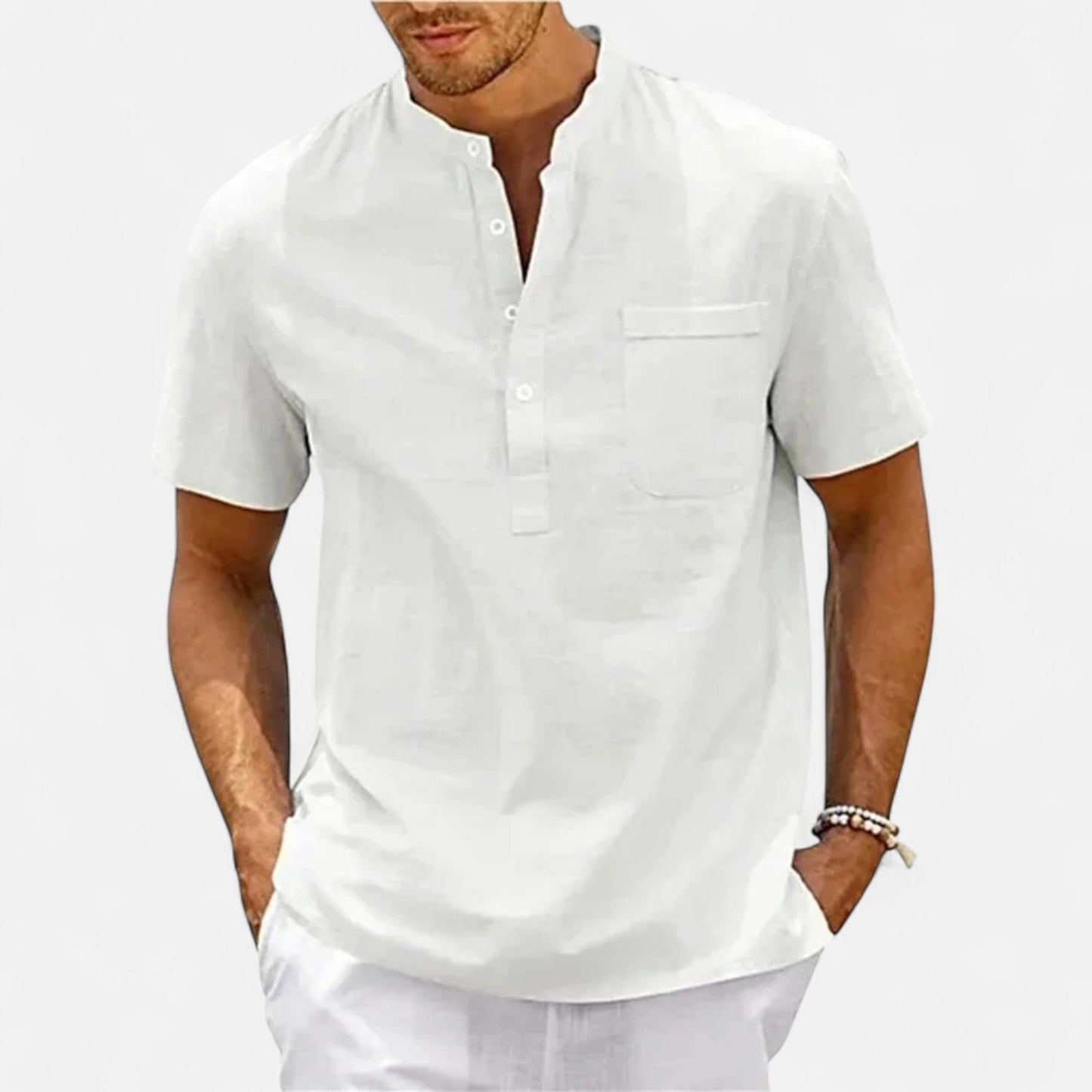 Velour Mode | Chemise Homme Lin et Coton Col Henley – Élégance Décontractée, Esprit Naturel