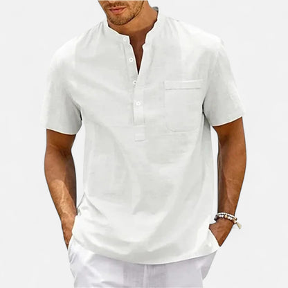 Velour Mode | Chemise Homme Lin et Coton Col Henley – Élégance Décontractée, Esprit Naturel