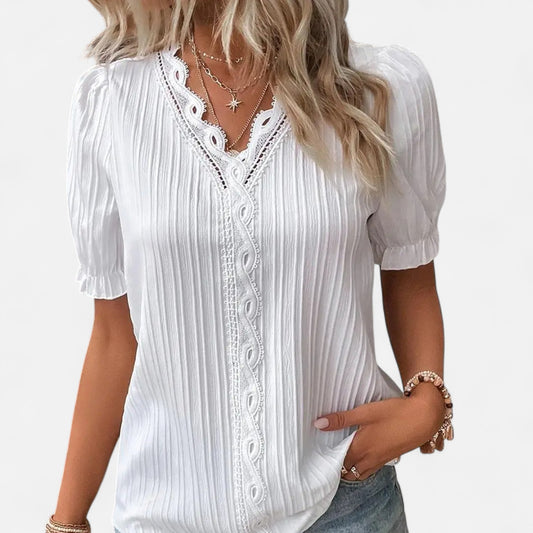 Velour Mode | Chemise Femme Basique Col V – Manches Courtes, Élégance Quotidienne