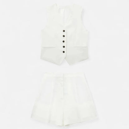 Velour Mode | Ensemble Femme Gilet + Short Taille Haute – Silhouette Affinée, Style Coordonné