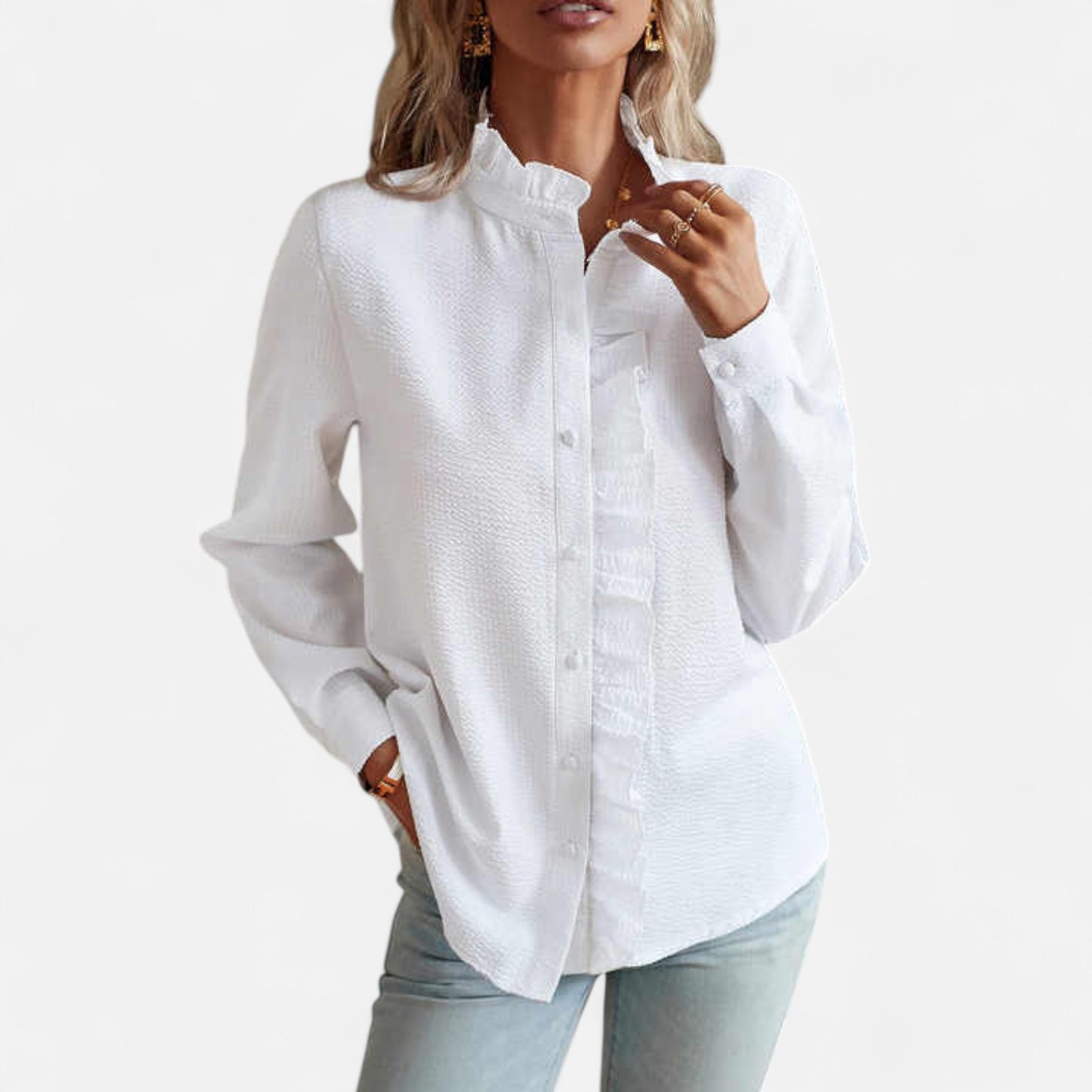 Velour Mode | Blouse Élégante à Rayures – Manches Longues et Raffinement Structuré